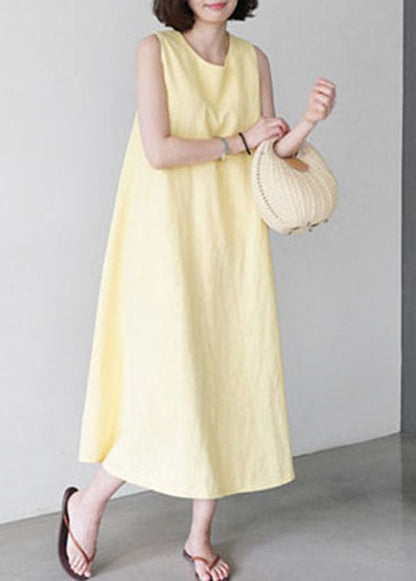 Unique Yellow O-neck Pockets Party Dress Sleeveless