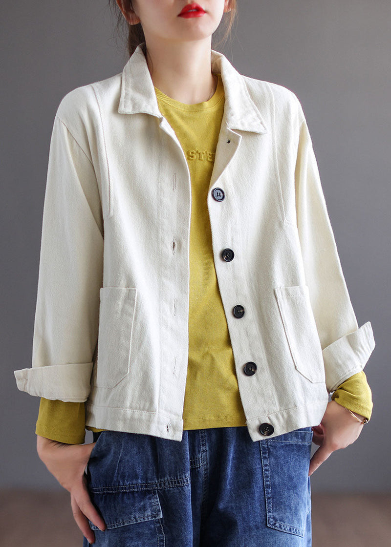 Unique Yellow Peterpan Collar Button Pockets Patchwork Fall Coat