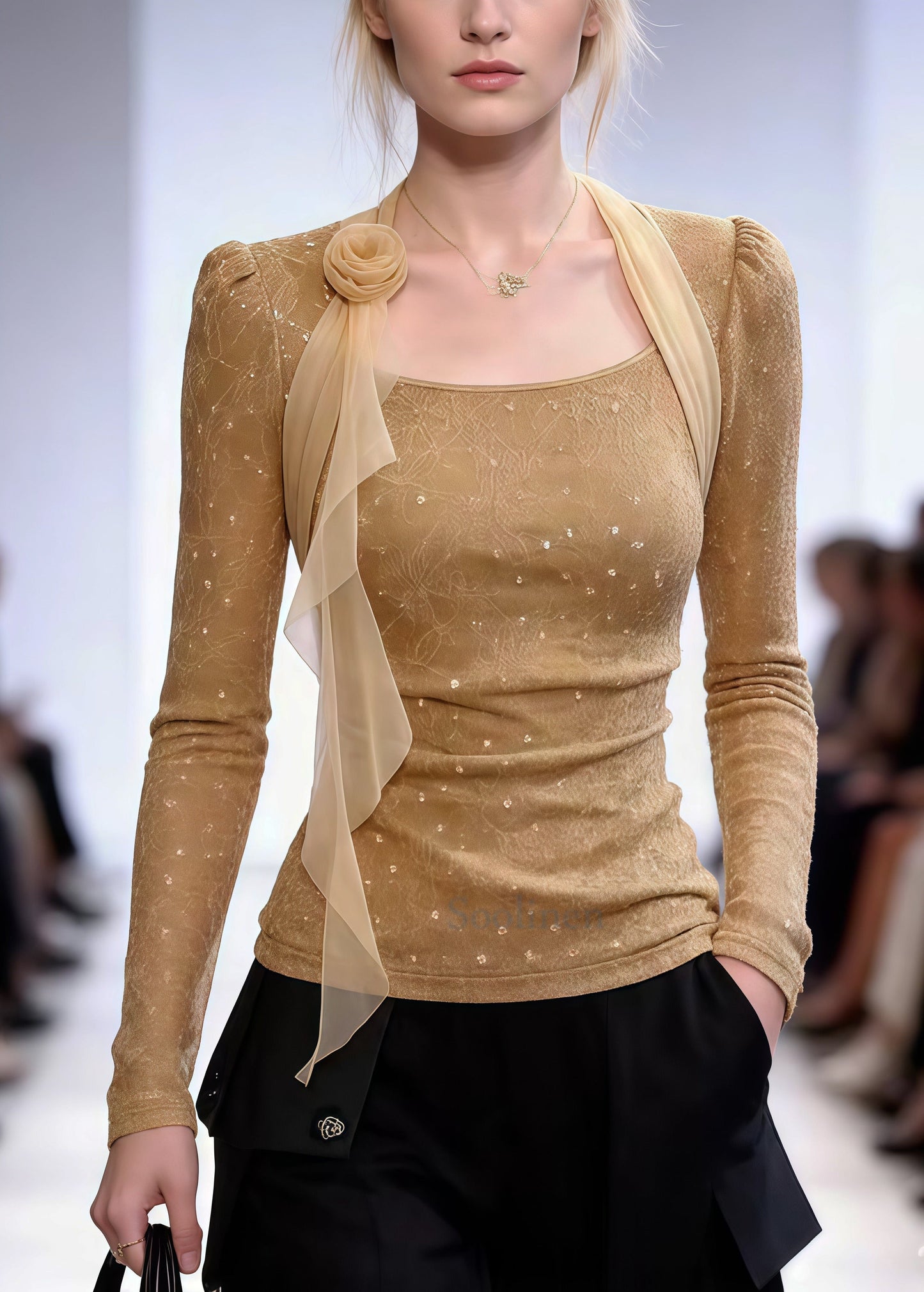 Unique Yellow Sequins Patchwork Flower Tulle Tops Spring