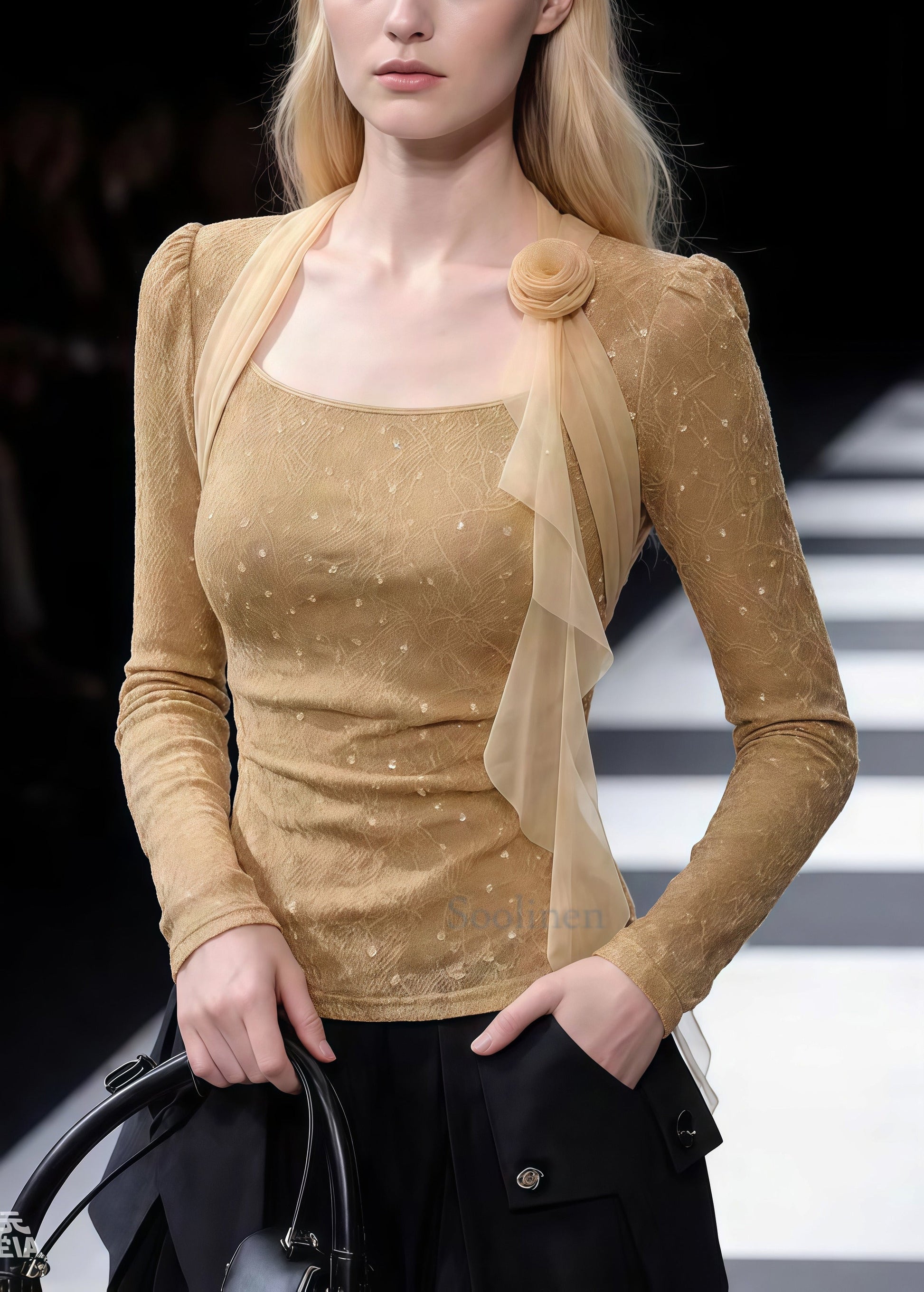 Unique Yellow Sequins Patchwork Flower Tulle Tops Spring