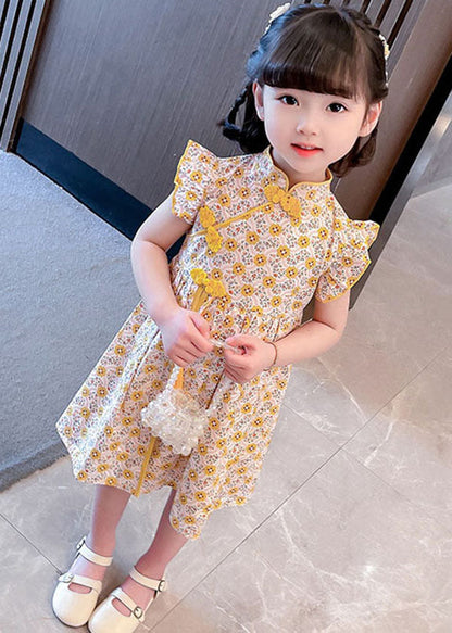 Unique Yellow Tasseled Print Patchwork Cotton Baby Dresses Summer
