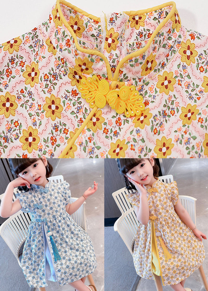 Unique Yellow Tasseled Print Patchwork Cotton Baby Dresses Summer