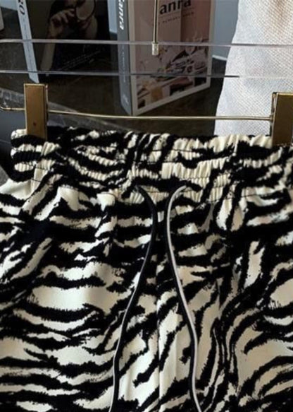 Unique Zebra Pattern Lace Up Elastic Waist Cotton Shorts Summer
