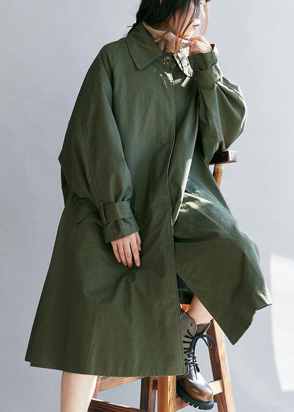 Unique Army Green Long Coats Tutorials Lapel Pockets Fall Coats