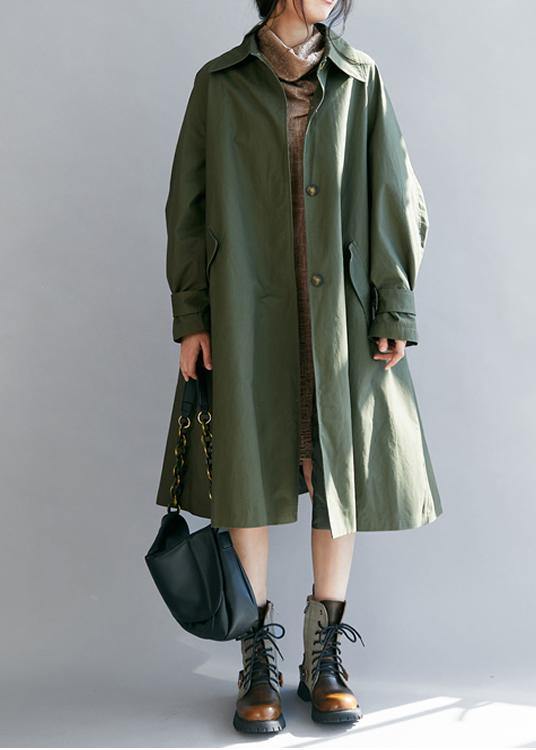 Unique Army Green Long Coats Tutorials Lapel Pockets Fall Coats