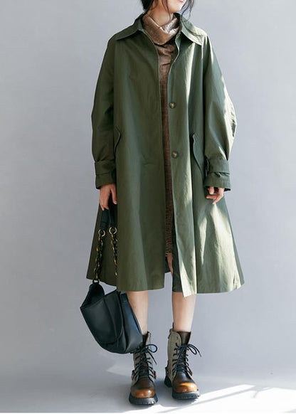 Unique Army Green Long Coats Tutorials Lapel Pockets Fall Coats