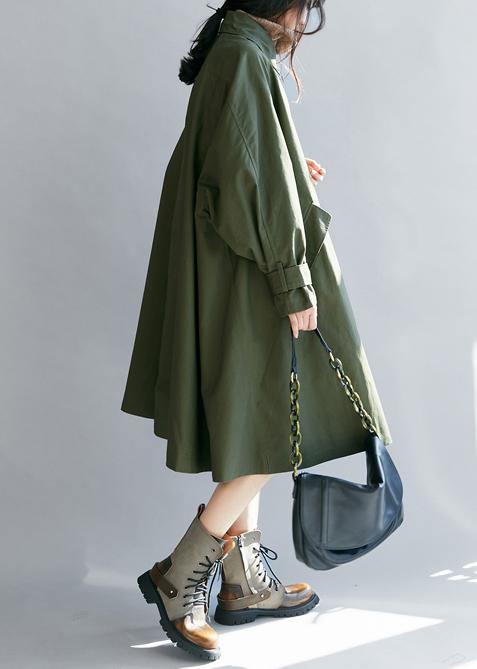 Unique Army Green Long Coats Tutorials Lapel Pockets Fall Coats