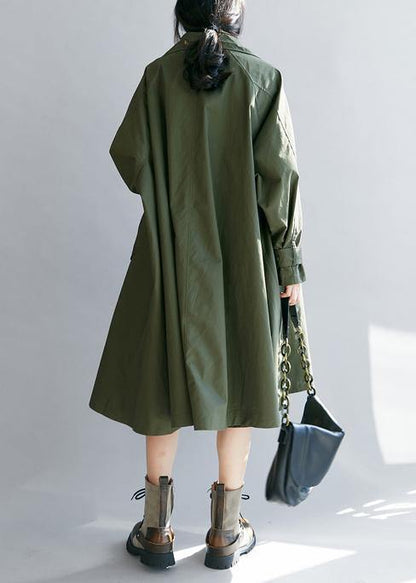 Unique Army Green Long Coats Tutorials Lapel Pockets Fall Coats