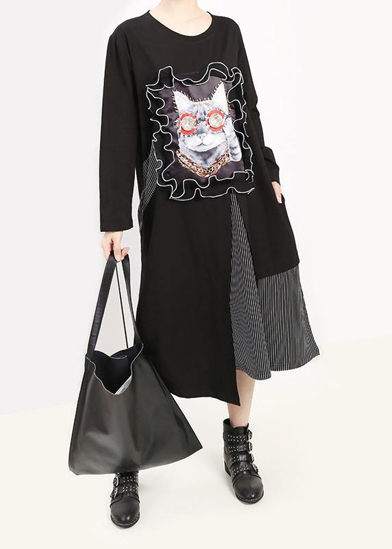 Unique Asymmetric Cotton Prints Wardrobes Fabrics Black Patchwork Dresses