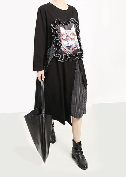 Unique Asymmetric Cotton Prints Wardrobes Fabrics Black Patchwork Dresses