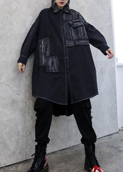 Unique Asymmetric Hem Fine Outfit Black Art Coats Fall