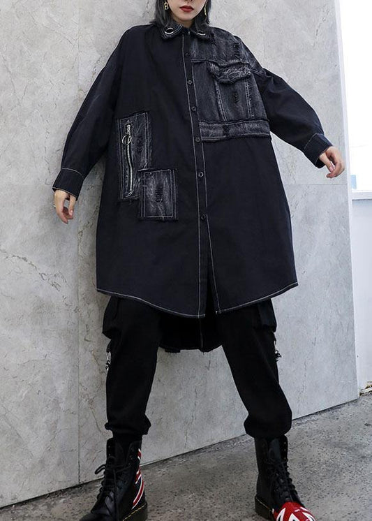 Unique Asymmetric Hem Fine Outfit Black Art Coats Fall
