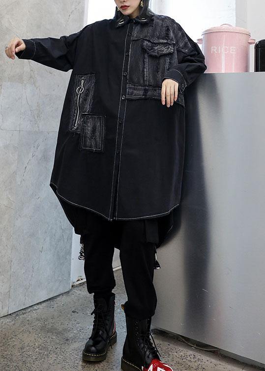 Unique Asymmetric Hem Fine Outfit Black Art Coats Fall