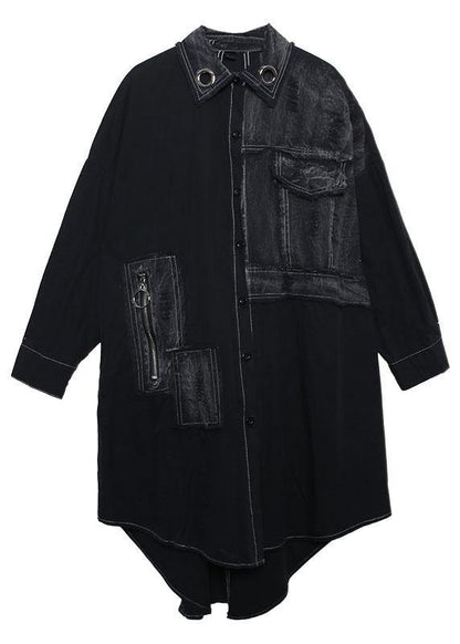 Unique Asymmetric Hem Fine Outfit Black Art Coats Fall
