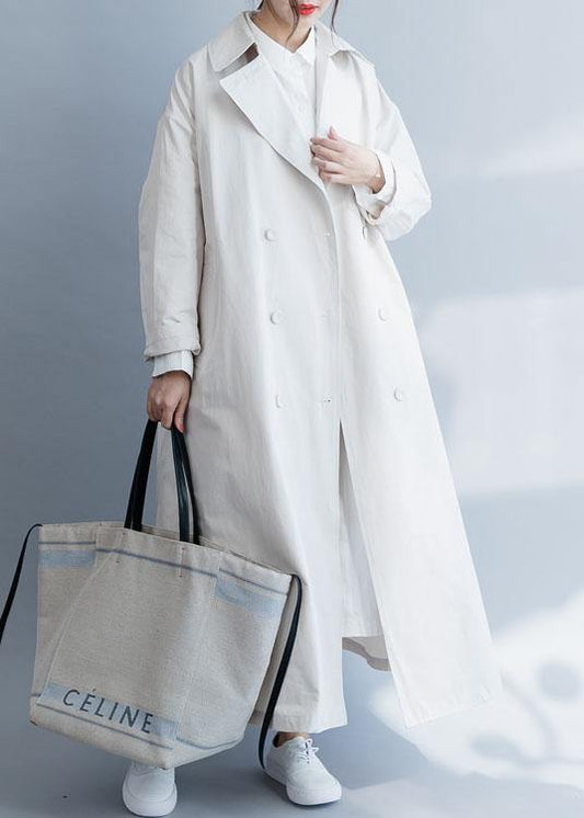 Unique Beige Fine Tunic Pattern Inspiration Notched Double Breast Fall Coats