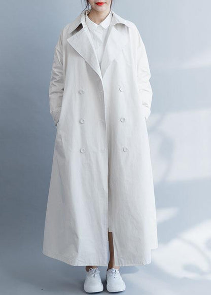 Unique Beige Fine Tunic Pattern Inspiration Notched Double Breast Fall Coats
