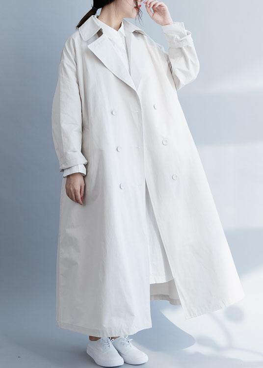 Unique Beige Fine Tunic Pattern Inspiration Notched Double Breast Fall Coats