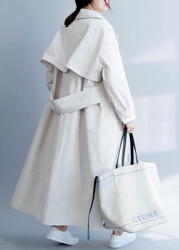 Unique Beige Fine Tunic Pattern Inspiration Notched Double Breast Fall Coats