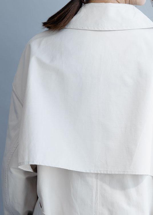 Unique Beige Fine Tunic Pattern Inspiration Notched Double Breast Fall Coats