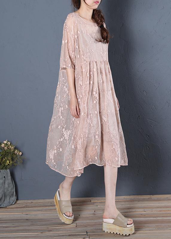 Unique Beige Clothes for O Neck Half Sleeve Oversized Summer Dress