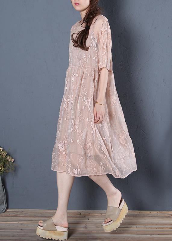 Unique Beige Clothes for O Neck Half Sleeve Oversized Summer Dress
