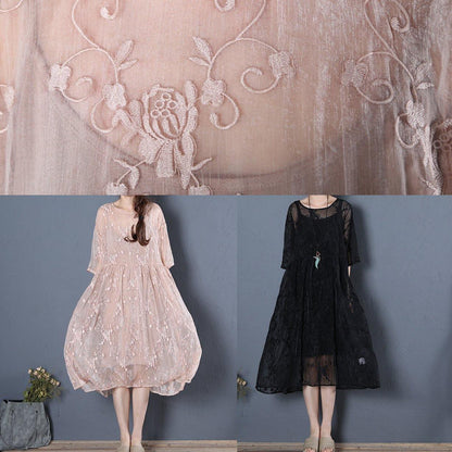 Unique Beige Clothes for O Neck Half Sleeve Oversized Summer Dress