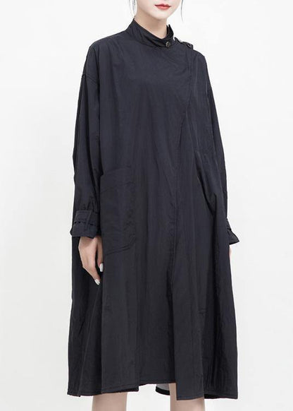 Unique Black Fine Tunic Coatsfabrics Two Ways to Wear Big Pockets Coats