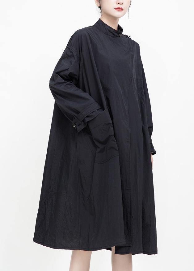 Unique Black Fine Tunic Coatsfabrics Two Ways to Wear Big Pockets Coats