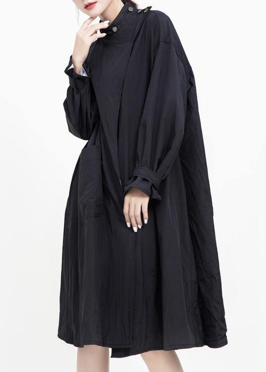 Unique Black Fine Tunic Coatsfabrics Two Ways to Wear Big Pockets Coats