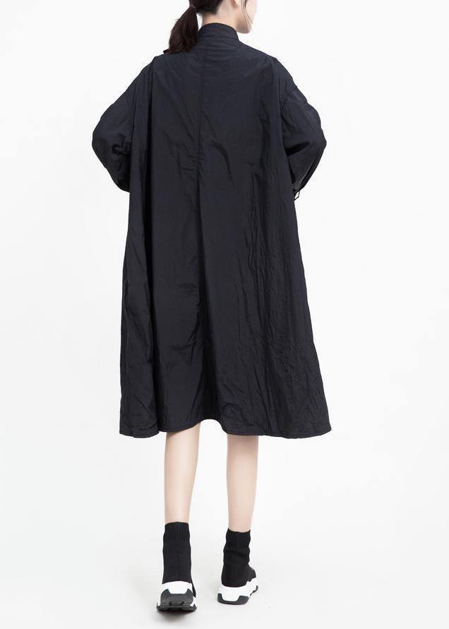 Unique Black Fine Tunic Coatsfabrics Two Ways to Wear Big Pockets Coats