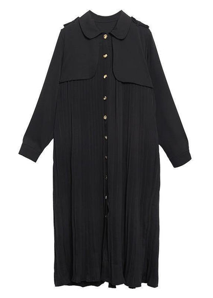 Unique Black Trench Coat Outfits Patchwork Pleated Coat