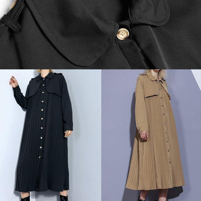 Unique Black Trench Coat Outfits Patchwork Pleated Coat