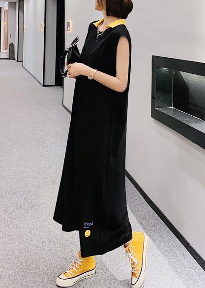 Unique Black Smiley Print Wardrobes Lapel Sleeveless Art Dress