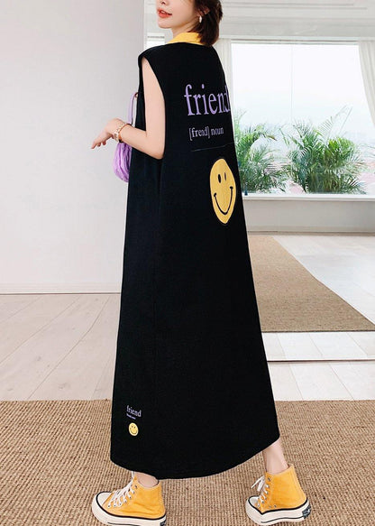 Unique Black Smiley Print Wardrobes Lapel Sleeveless Art Dress
