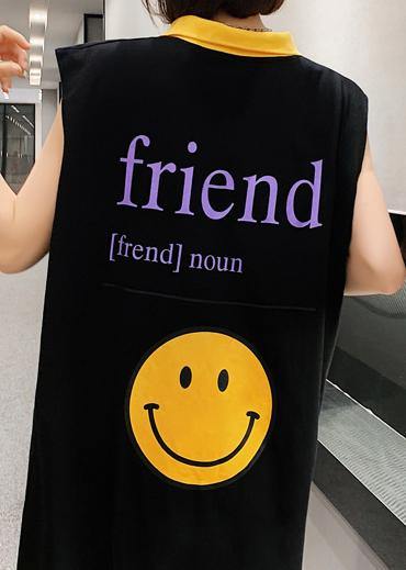 Unique Black Smiley Print Wardrobes Lapel Sleeveless Art Dress