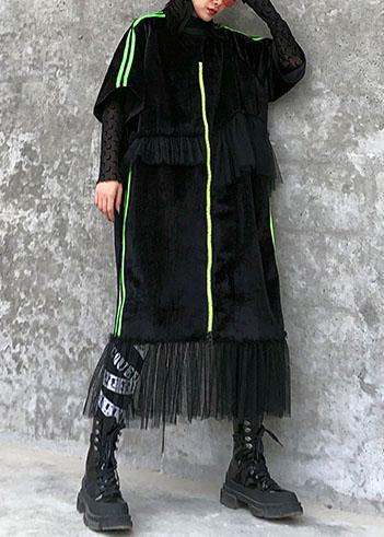 Unique Black Clothes O Neck Patchwork Tulle Maxi Dress