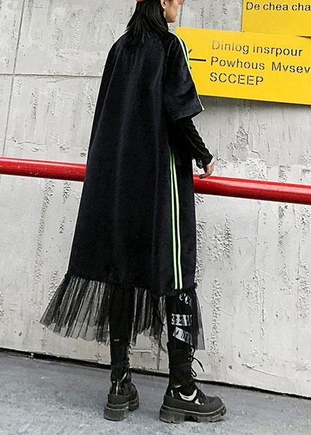 Unique Black Clothes O Neck Patchwork Tulle Maxi Dress