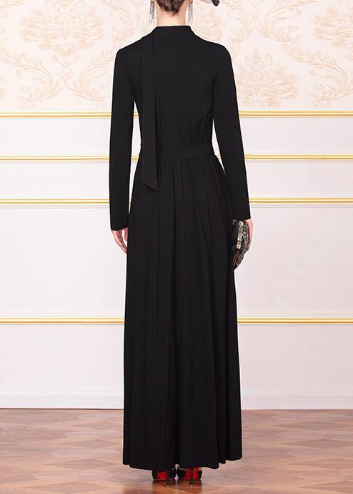 Unique Black Cotton Clothes V Neck Dresses