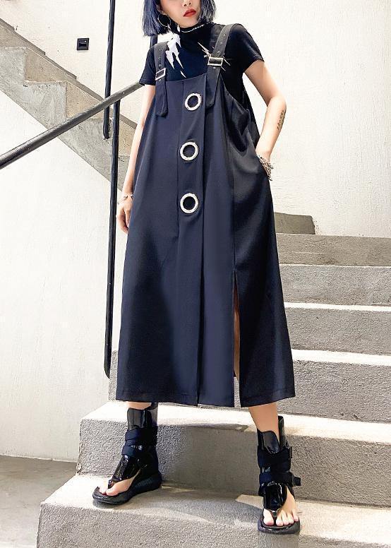 Unique Black Cotton Dresses Asymmetric Loose Summer Dress