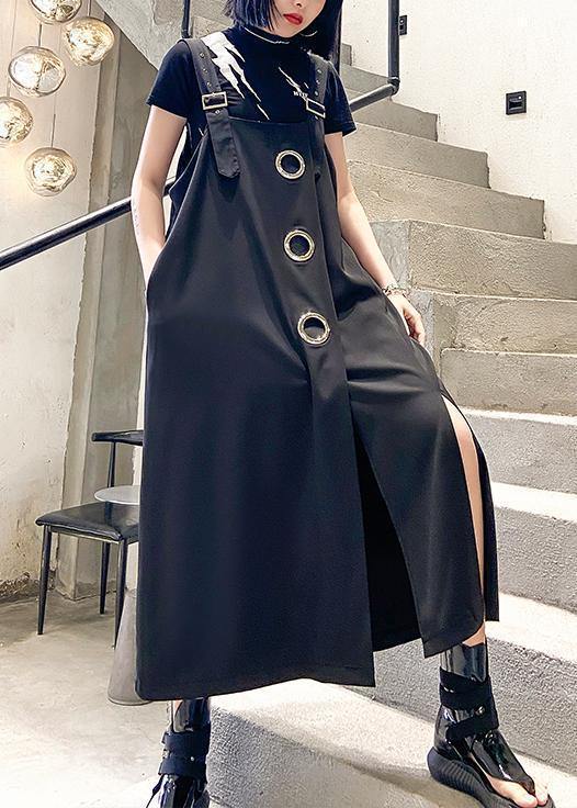 Unique Black Cotton Dresses Asymmetric Loose Summer Dress