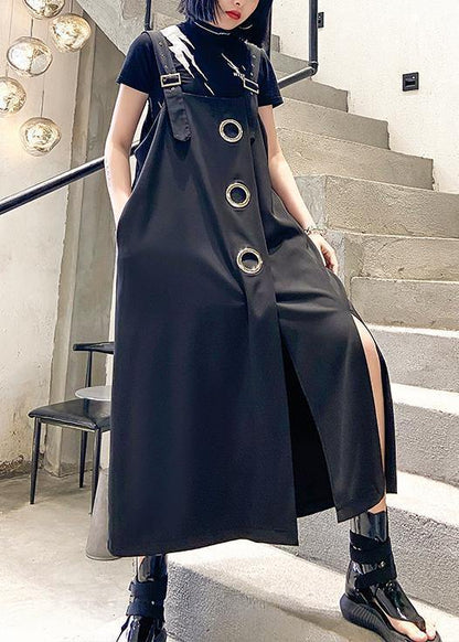 Unique Black Cotton Dresses Asymmetric Loose Summer Dress