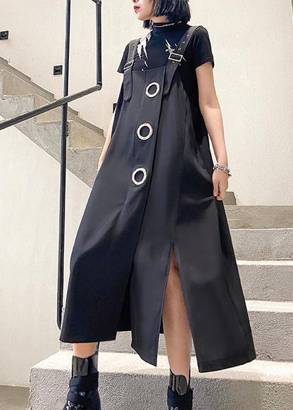 Unique Black Cotton Dresses Asymmetric Loose Summer Dress