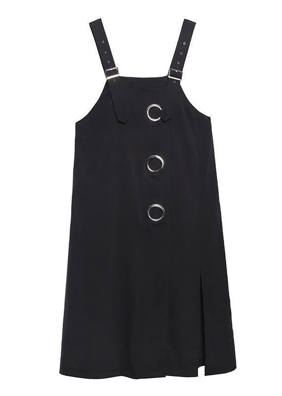 Unique Black Cotton Dresses Asymmetric Loose Summer Dress
