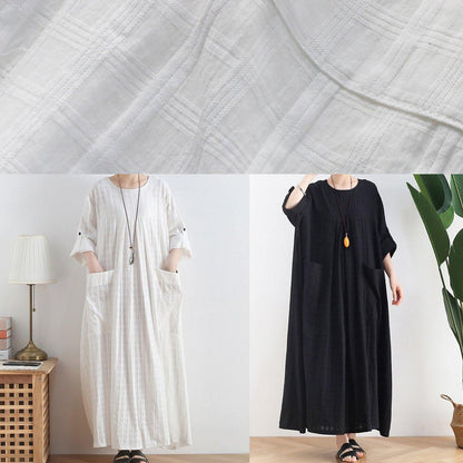 Unique Black Cotton Quilting Dresses O Neck Batwing Sleeve a Line Summer Dress