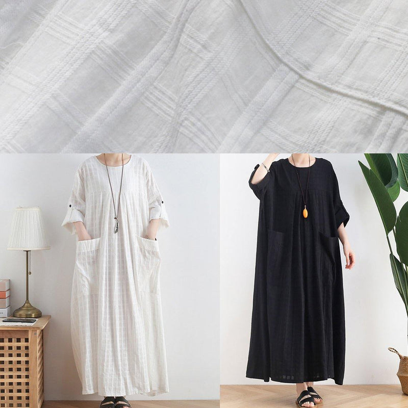 Unique Black Cotton Quilting Dresses O Neck Batwing Sleeve a Line Summer Dress