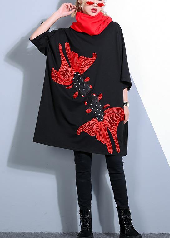 Unique Black Printing Cotton Wardrobes Fabrics O Neck European Short Summer Dresses