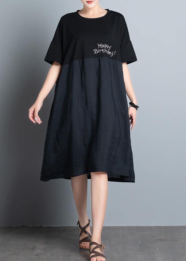 Unique Black Print Dress O Neck Patchwork a Line Summer Dresses
