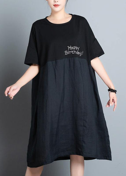 Unique Black Print Dress O Neck Patchwork a Line Summer Dresses