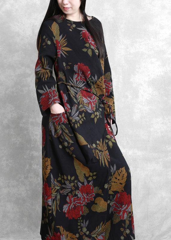 Unique Black Print Tunics for O Neck Asymmetric Dresses
