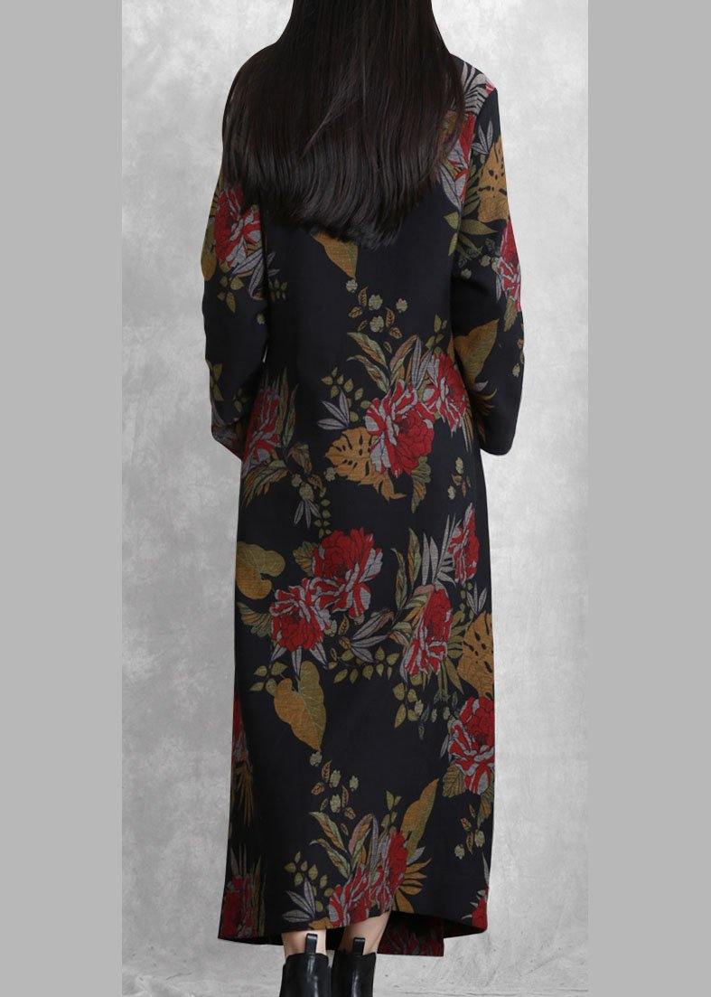 Unique Black Print Tunics for O Neck Asymmetric Dresses